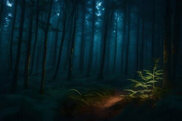 misty forest in the night