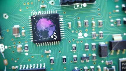  Technology chips on motherboard, computer AI graphics concept