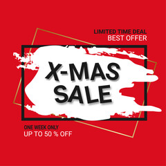 X-mas sale banner. Sale offer price sign. Brush vector banner. Discount text. Vector Festive discount text. Special offer price sign. Discount offer price sign. Sale banner.