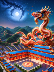 Obraz premium Chinese dragon statue on the roof