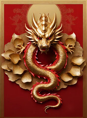 Dragon on golden yellow lotus leaf
