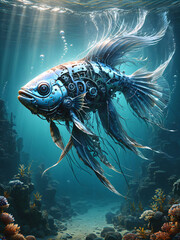 Robot fish in the shallow blue sea