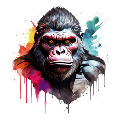 Watercolor Colorful Gorilla,animal, wildlife, colorful , vibrant, home decor, wall art, art print, digital art,Illustration Isolated on Transparent Background