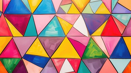 A colorful mosaic of geometric shapes in a dynamic, abstract wall art