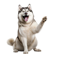 Siberian husky puppy playing and sitting, png file of isolated cutout on transparent background