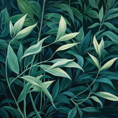 Green leaves and stems on an Indigo background