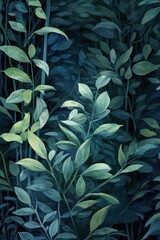 Green leaves and stems on an Indigo background