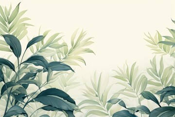 Fototapeta na wymiar Green leaves and stems on an Ivory background