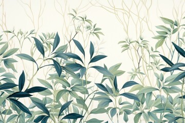 Green leaves and stems on an Ivory background