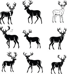deer silhouette, logo, set vector illustration