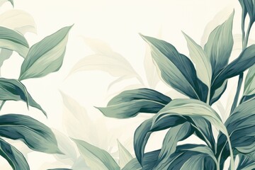 Green leaves and stems on an Ivory background - obrazy, fototapety, plakaty