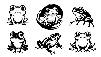 set of frog silhouette - obrazy, fototapety, plakaty