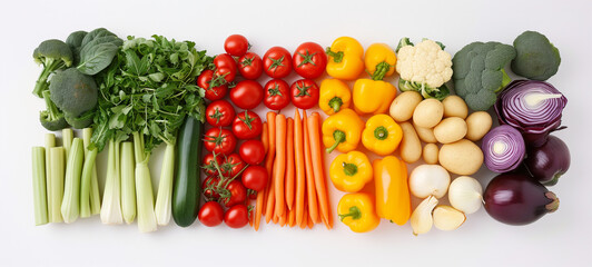 Fresh vegetable selection after shopping on the local market tomato carrot pepper cucunber squash potato onion isolated white background