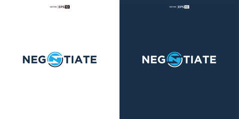 Obraz premium letter NEGOTIATE wordmark logo typography. logo depicted with two arrows intertwined within the curves, symbolizing the concept of negotiation.
