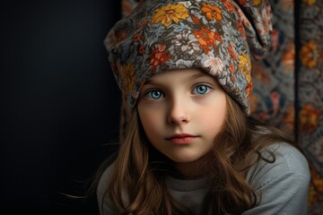 Portrait of a beautiful little girl in a headscarf.