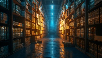Digital Legal Document Archives, Illustrate the transition to digital document management in legal practices with an image showcasing a secure digital archive of legal documents, AI 
