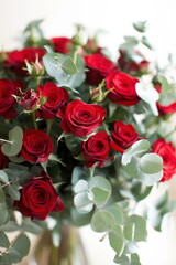 bouquet of red roses on white background 
