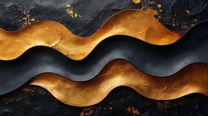 Küchenrückwand glas motiv Abstract gold black acrylic painted fluted 3d painting texture luxury background banner on canvas - Golden waves swirls. Decor concept. Wallpaper concept. Art concept. 3d concept.  © IC Production