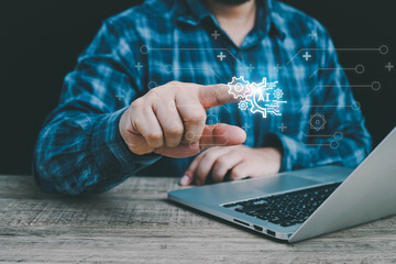 Ai technology, businessman show virtual graphic Global Internet connect Chat with AI,Artificial...