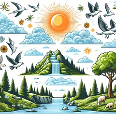 Photo vector ai nature sun river mountain