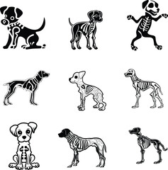 Fototapeta premium dog skeleton silhouette set vector illustration 