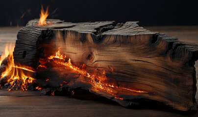 wood burning in the fireplace, Burnt wooden plank cut out, Perfect composition, beautiful detailed , 8k photography, photorealistic , soft natural perfect