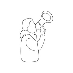 Single continous line art of people holding megaphone