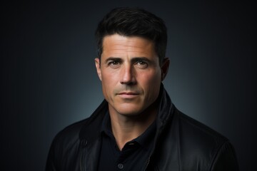 Portrait of a handsome man in a black jacket on a dark background