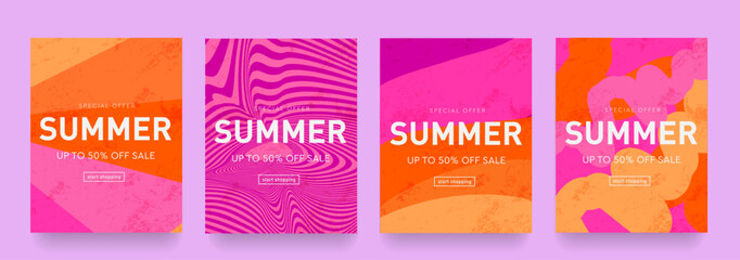 Summer Gradient Design with Geometric Stripe, Wave Twists, Optical illusion.Modern Background Patterns for Advertising, Web, Poster, Social Media, Banner, Cover. 3D Sale 50% Off. Vector Illustration