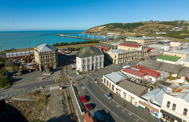 Fototapeta na wymiar Aerial: Downtown of Oamaru, Otago, New Zealand