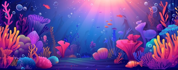 Underwater Mythical Atlantis Hand Drawn Vector Illustration with Cinematic Brilliance - Artistic Wallpaper - obrazy, fototapety, plakaty