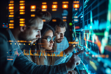 Business people engaged in stock market analysis Digital marketing. Finance . Business technology