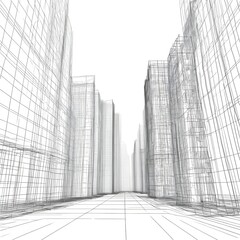 Abstract wireframe city background. Perspective 3D render of building wireframe. Vector.