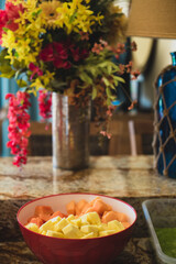 Healthy fitness breakfast concept, selective focus