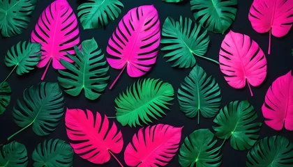Foto op Plexiglas Creative fluorescent color layout made of tropical leaves. Flat lay neon colors. Nature concept. © Antonio Giordano