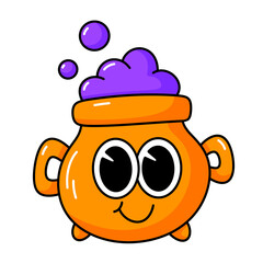 Halloween flat cartoon character icon witch pot.