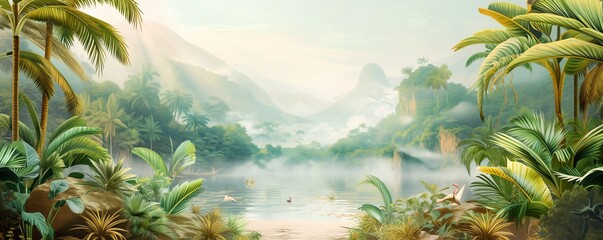 Golden Jungle Dreamscapes White and Gold 3D Textured Wallpaper Illustrations