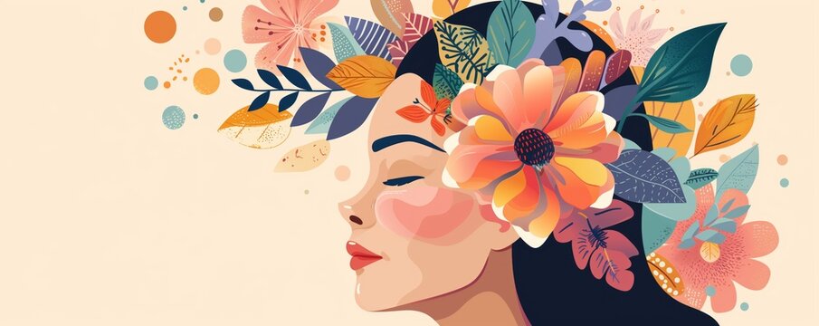 Pastel-Hued Psychological Theme Vector Art Wallpaper Displaying Flowers of Knowledge and Philosophical Calmness