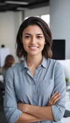 Smiling female designer standing in an modern office