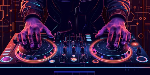 Futuristic Neon DJ Booth - Techno Music Vector Illustration