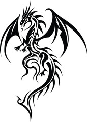 Fototapeta premium Dragon tattoo design, Dragon tribal, black and white, Dragon vector, Dragon illustration.