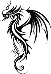 Dragon tattoo design, Dragon tribal, black and white, Dragon vector, Dragon illustration.