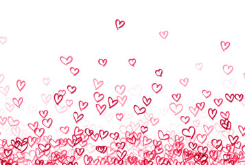 white background is adorned with a gradient of heart doodles