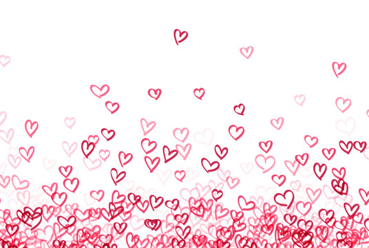 white background is adorned with a gradient of heart doodles