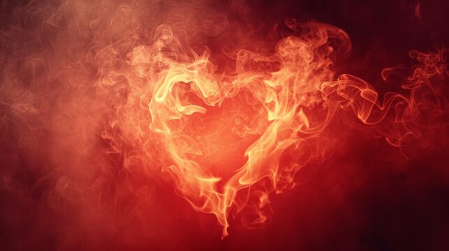 Smoke heart on red background, valentine's day background
