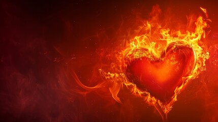 Burning heart on red background, Valentine's Day background