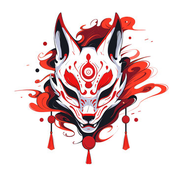 Japanese Kitsune Mask for T-Shirt Design with PNG Image Vector Illustration