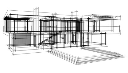 house building sketch architecture 3d illustration