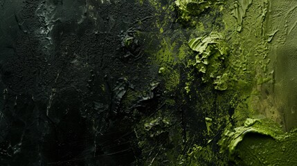 Close-up on moldy wall texture, green and black mold spots, damp environment