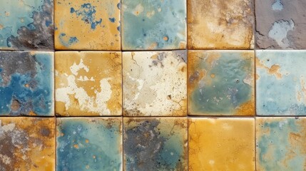 Zoomed view of ceramic tiles showing stains from mold and soap, highlighting bathroom wear and tear